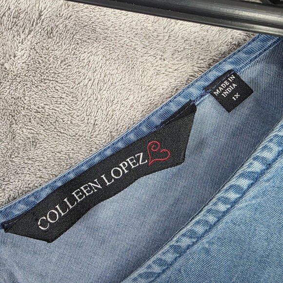 Womens Colleen Lopez Sleeveless Chambray Blue Denim Jumpsuit V-Neck Size 1X - Picture 4 of 10